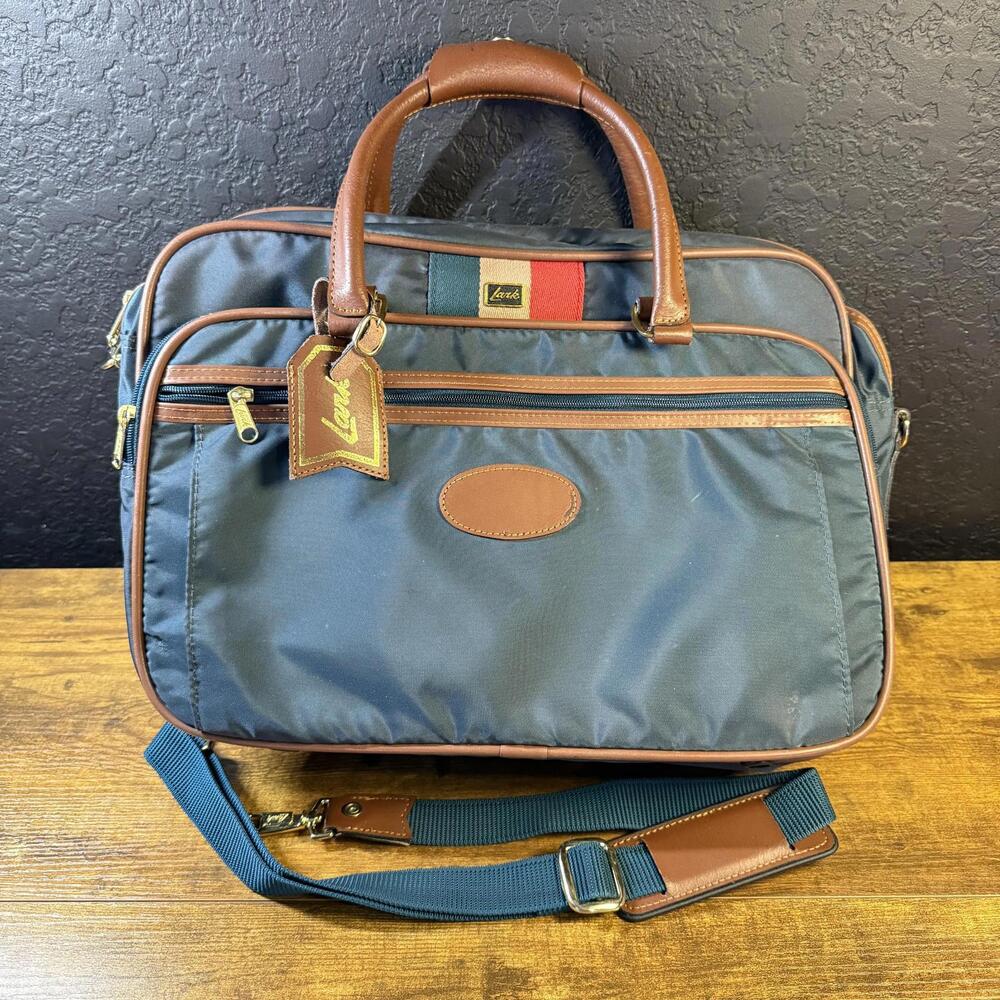 Lark Vintage Navy Blue‎ Nylon Faux Leather Carry-On Travel Bag Briefcase Mens OS